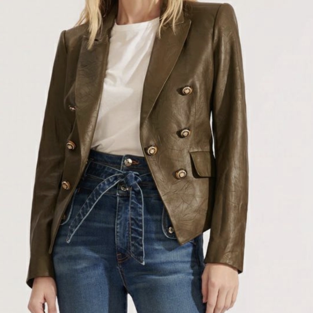 Veronica Beard Olive Leather Dickey Cooke Jacket/Blazer